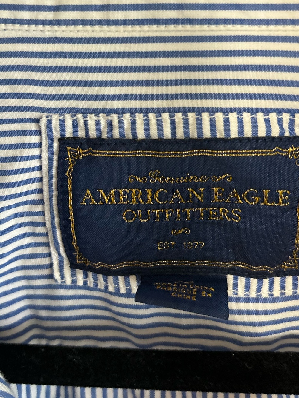 American Eagle Y2K White Blue Striped Ruffle Front Preppy Classic Button Down 14 - Picture 4 of 6